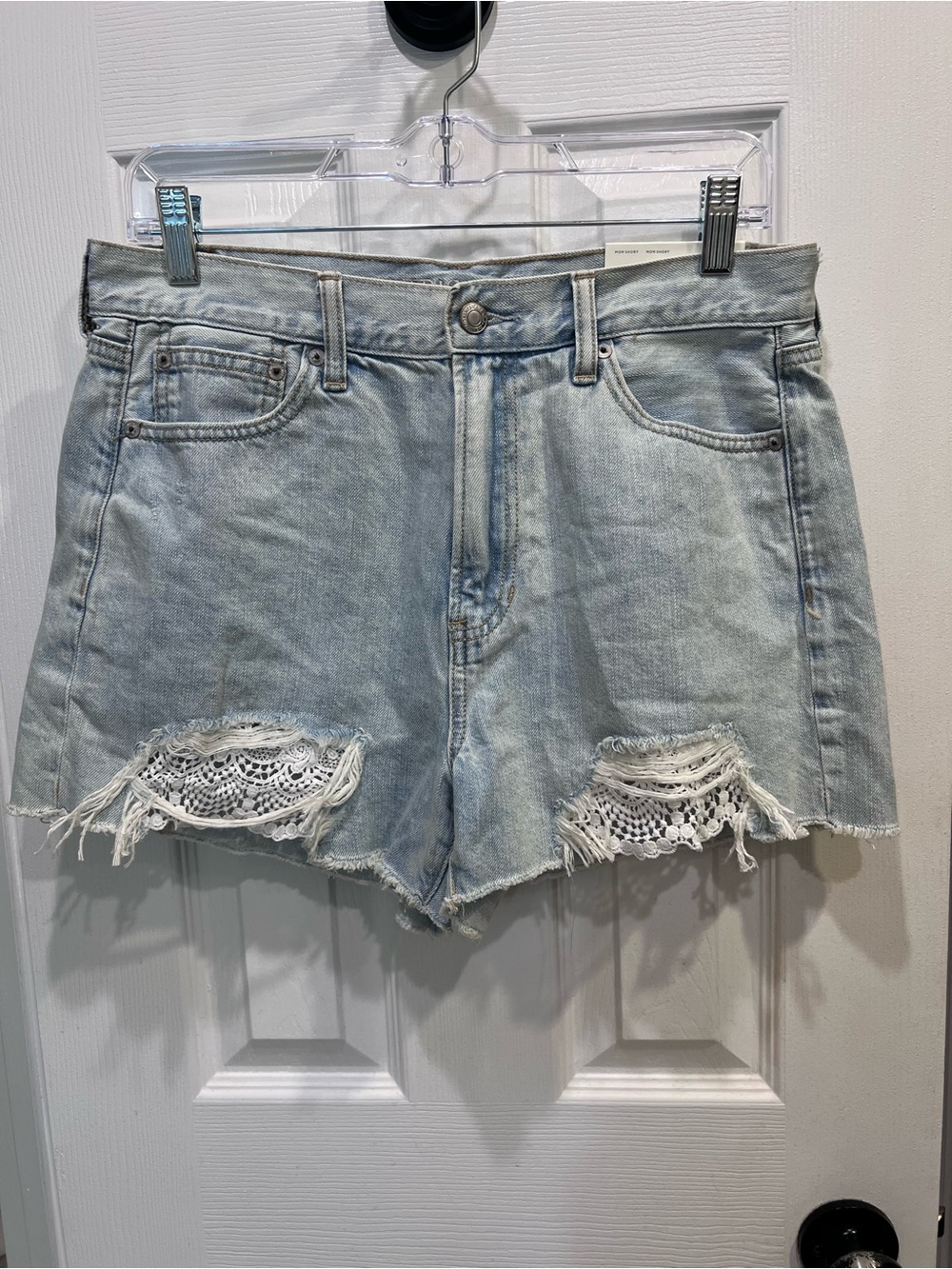 American Eagle Outfitters Light‎ Wash Crochet-Trim Denim Shorts